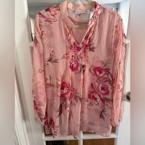 Susan Graver Pink Floral Blouse w/Tank